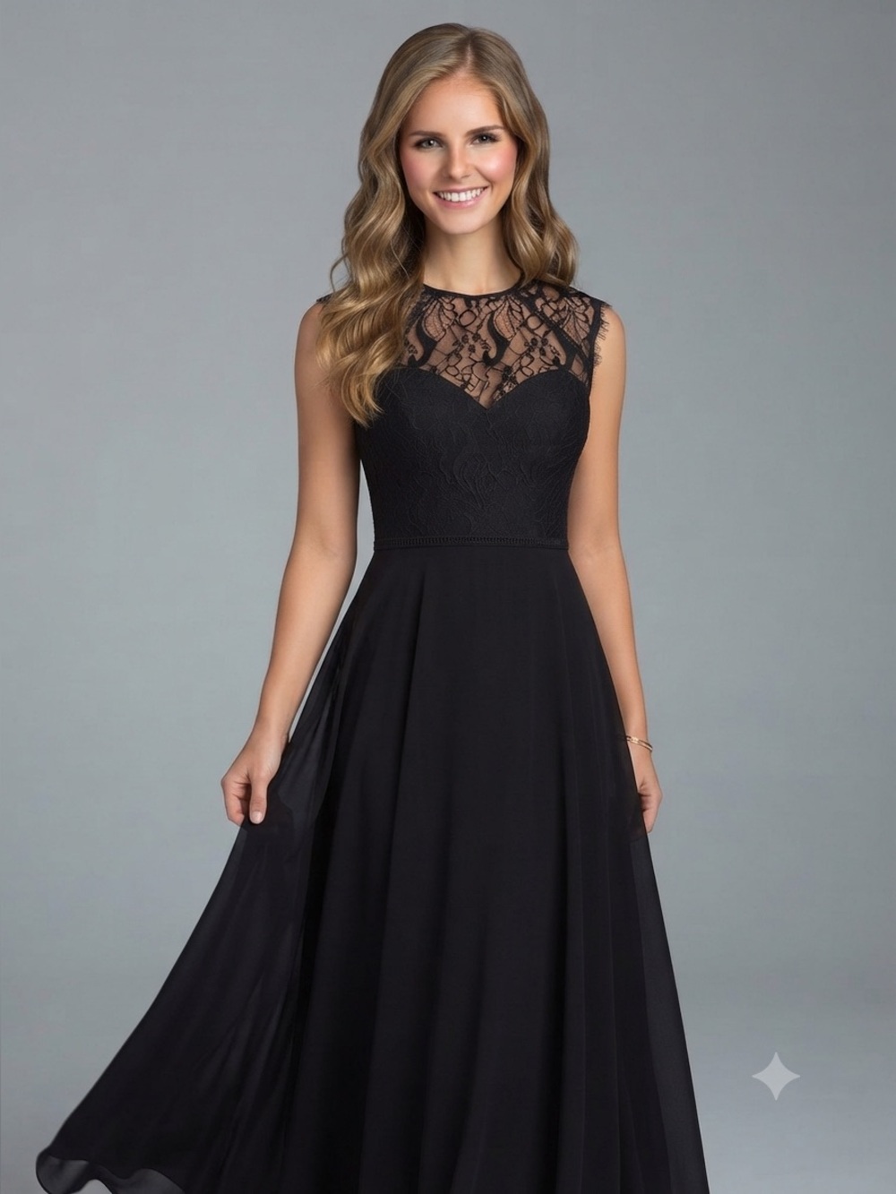 Hayley Paige Occasions 5812 Bridesmaid Gown Size 12 Chiffon A-Line – Lace Bodice